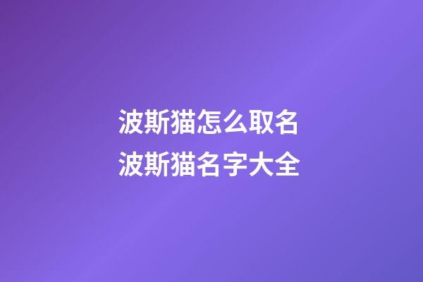 波斯猫怎么取名 波斯猫名字大全